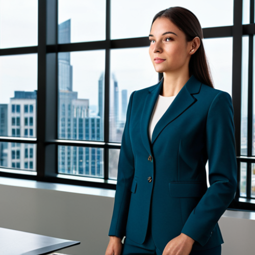 Home 13 **
A professional woman in a modest business suit, standing in a modern office lobby with large windows overlooking a city skyline, fully clothed, appropriate attire, safe for work, perfect anatomy, natural proportions, corporate photography, high quality.
**