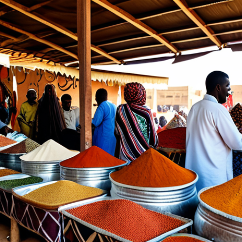 Home 12 수단 시장과 쇼핑 문화 - Traditional Souk Scene**
"A bustling traditional Sudanese souk (market) scene, vendors displaying h...