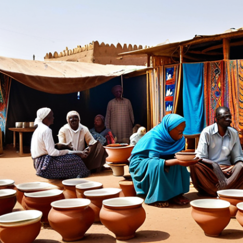 Home 3 수단 차 문화 - **
A bustling Sudanese tea stall in a vibrant marketplace. Several fully clothed people are gathere...